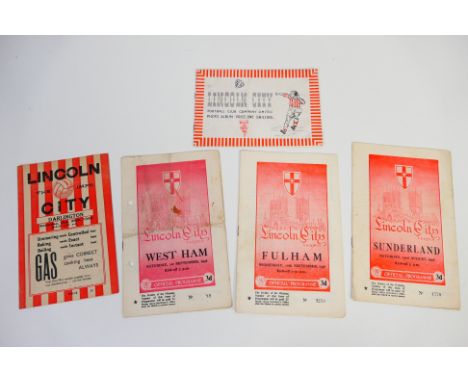 Football Programmes, Lincoln City home programmes Darlington 45/6, West Ham 56/7, Sunderland and Fulham 58/9 sold with offici
