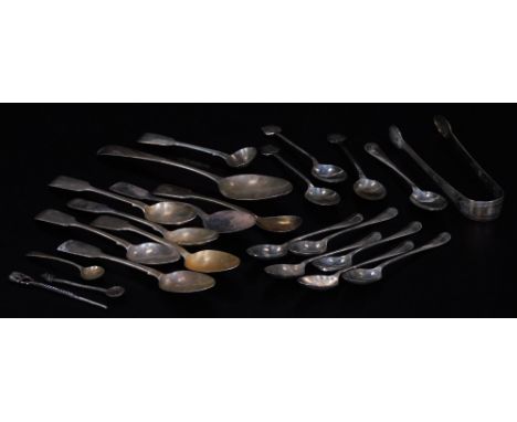 Various Georgian and later silver flatware, sugar bows, 13cm W, teaspoons, old English pattern, etc. various other silver, si