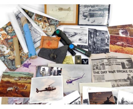 Various RAF related and other ephemera, effects, etc.  to include holster, 25cm W, two torches, various ephemera, photographs