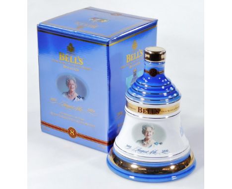 A Bells Wade whisky decanter Celebrating a 100 Years Queen Elizabeth The Queen Mother, with contents and outer box, 21cm H.