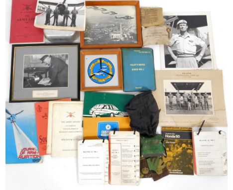 Various RAF related items, photograph of Sir Edward Bramall December 1976, 15cm x 19cm,  tin, pilot's note book, other relate