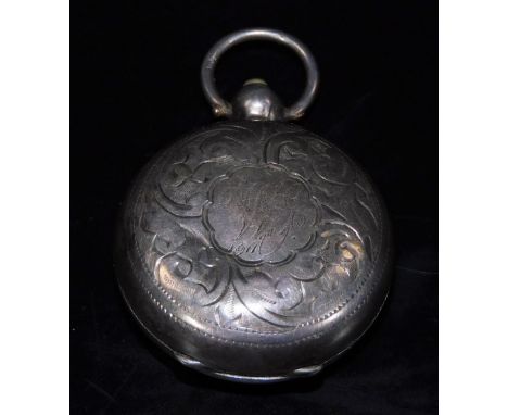 A George V silver sovereign case, of circular form, with ring top, partially chased, with fitted spring loaded interior, Birm
