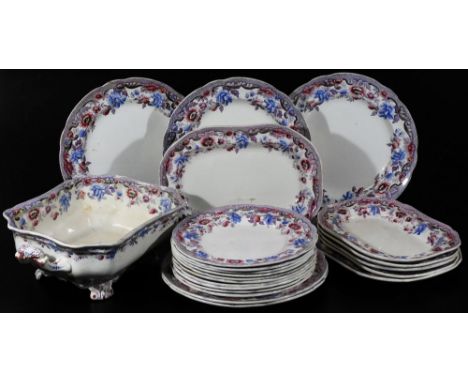 An early 19thC Copeland and Garrett late Spode part service,  to include open tureen, 30cm W, serving plates, plates and side