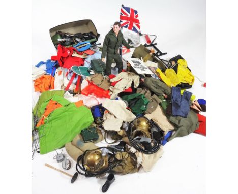 Various Action Man figures, clothing and accessories, to include figure in khaki uniform, 30cm H, various other items, weapon