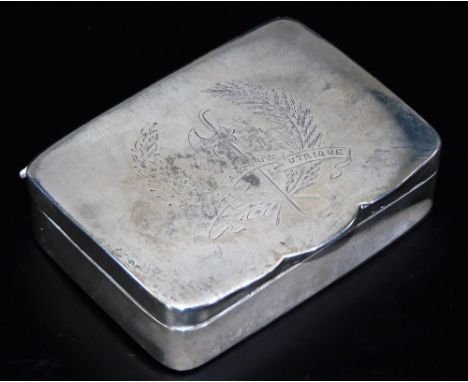 An Edwardian silver snuff box, of rectangular form, with rounded ends, partially bright cut, with thumb mould handle and plai