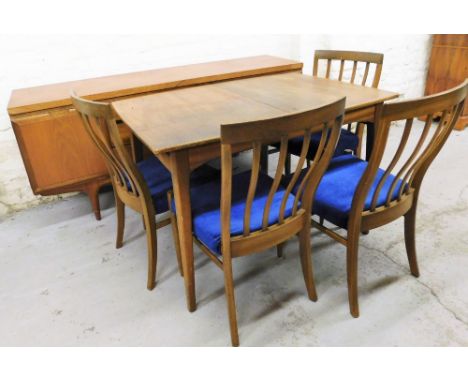 A 1970s vintage teak matched G-Plan type dining room suite, comprising draw leaf table, sideboard and chairs, each with S sha