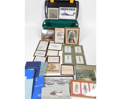A heavy duty tool chest, 90cm W, containing a quantity of RAF related and other photographs, Longbow Apache photograph print,