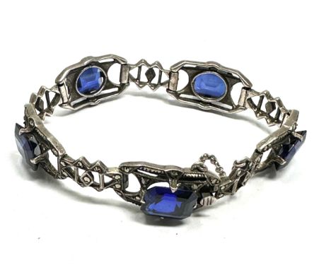 Vintage silver blue gemstone &amp; marcasite bracelet