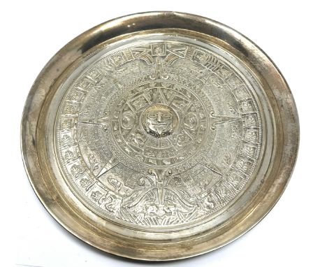 Mexican Aztec Calendar Silver Dish measures approx 18.5cm dia weight 105g
