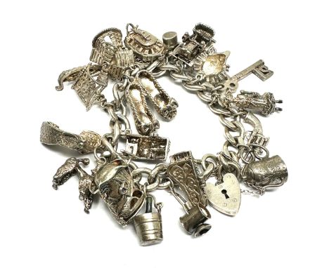 Vintage heavy silver charm bracelet inc opening charms weight 117g