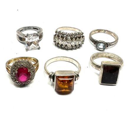 6 vintage silver gemstone set rings inc blue john
