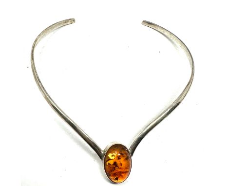 Vintage silver &amp; amber torque necklace  weight 44g