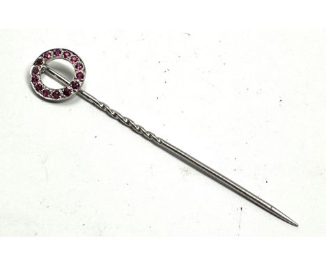 Antique white gold ruby stick pin measures approx 5.7cm long weight 1.8g