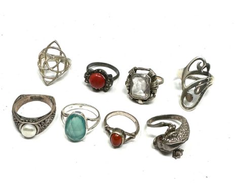 8 vintage silver rings weight 41g
