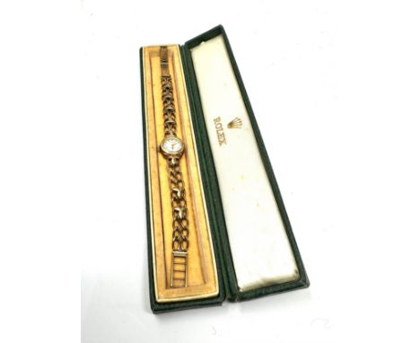 original vintage boxed 9ct gold ladies Rolex precision wristwatch &amp; original 9ct gold rolex strap the watch is ticking