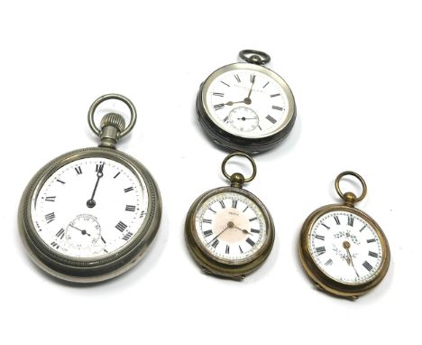 4 vintage pocket watches includes silver cased stewart dawson open face watch &amp; 2 fob watches etc