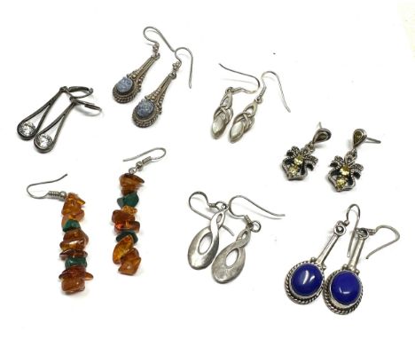 8 pairs of vintage silver earrings