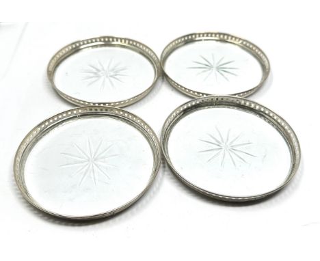 4 vintage silver and cut glass coasters measure approx 8.2cm dia