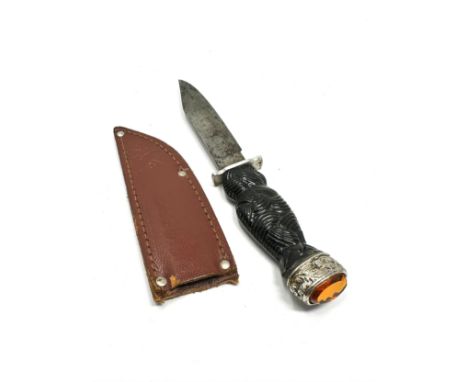 small vintage scottish boot sgian dudh in leather sheath measures approx 14cm long