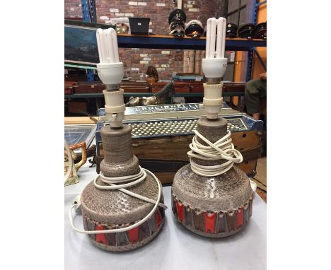 A MATCHING PAIR OF STUDIO POTTERY CERAMIC LAMP BASES 