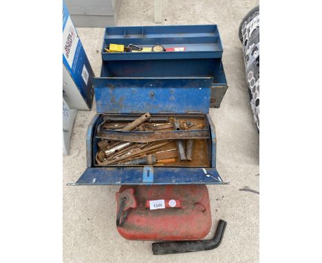 TWO METAL TOOL BOXES AND CONTENTS AND A METAL FUEL CAN 