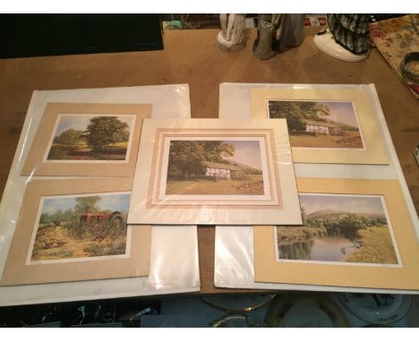 THREE MOUNTED SIGNED PRINTS OF FARM SCENES IN A HARDBACK PROTECTIVE FOLDER 