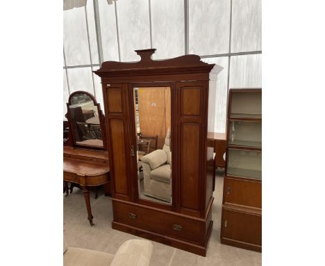 A LATE VICTORIAN MAHOGANY MIRROR-DOOR WARDROBE W:48" 