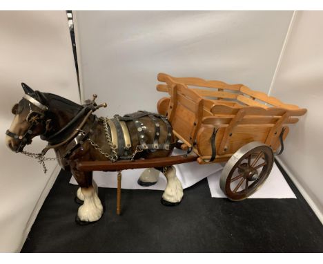 A LARGE MELBA HORSE AND WOODEN CART 