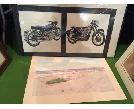 TWO MOUNTED PRINTS OF MOTORCYCLES BY A W GRAHAM 