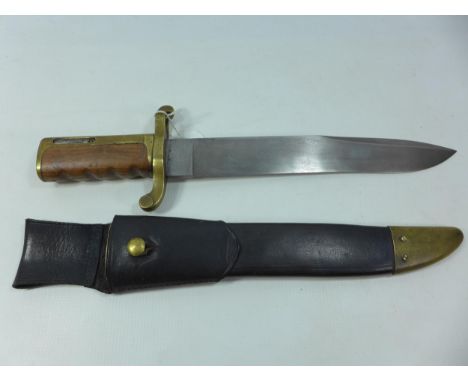 A SUBSTANTIAL BAYONET/BOWIE KNIFE, 30.5CM BLADE STAMPED AMES MFC &amp; CO CHICOPEE MASS WITH DATE 1861 WITH LEATHER AND BRASS