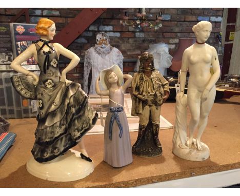 FOUR FIGURINES TO INCLUDE A LLADRO FIGUIRINE 