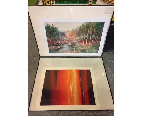 TWO LARGE MOUNTED PRINTS OF LANDSCAPES TO INCLUDE JOE ADAMS AND RANKIN IN ART FOLDERS 