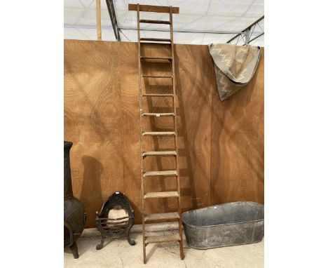 A VINTAGE TWELVE RUNG LADDER 