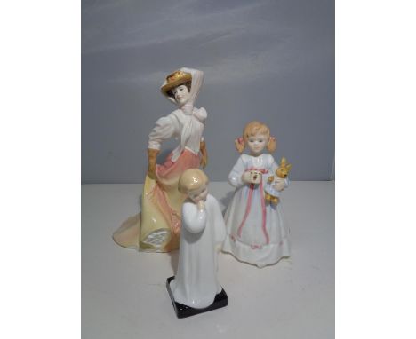 THREE ROYAL DOULTON CERAMIC FIGURES 'DARLING' 'BUNNYS BEDTIME' AND 'THE OPEN ROAD' 