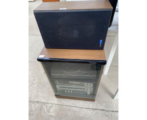 A PIONEER STEREO SYSTEM IN STEREO CABINET WITH ONE SPEAKER 