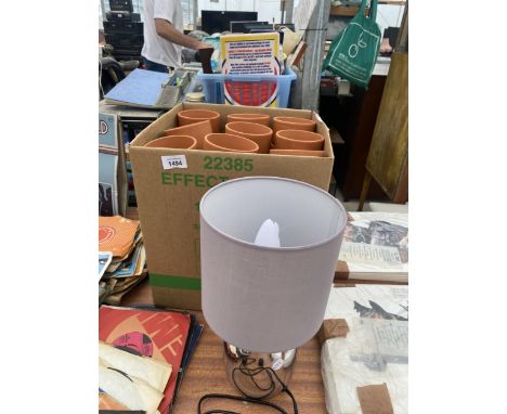 A TABLE LAMP AND A LARGE COLLECTION OF TERRACOTTA PIGEON POTS 