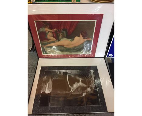 TWO LARGE MOUNTED EROTIC PRINTS TO INCLUDE ARTISTS COVER 