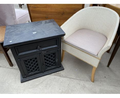 A BLACK PAINTED BEDSIDE LOCKER AND A MODERN COMMODE 