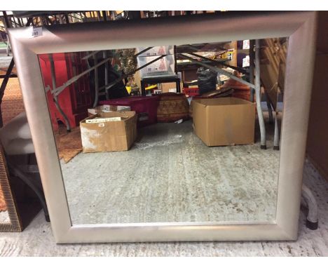A MODERN SILVER COLOURED FRAMED MIRROR 62CM X72CM 