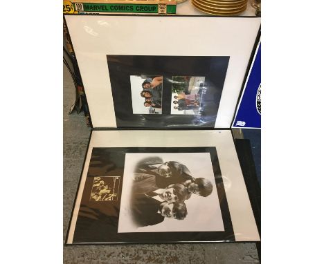 TWO LARGE MOUNTED PRINTS OF THE BEATLES IN ART FOLDERS 