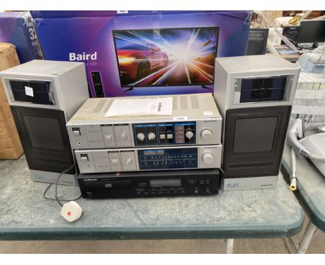 AN ASSORTMENT OF STEREO SYSTEM ITEMS TO INCLUDE SANYO TUNER, SANYO AMPLIFIER, ECLIPSE CD PLAYER AND TWO SANYO SPEAKERS 