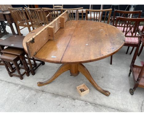 A VICTORIAN STYLE PINE TRIPOD TABLE 48" WITH A 6" EXTRA LEAF 