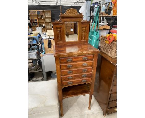 A LATE VICTORIAN SATINWOOD MIRROR-BACK CHEST OF FIVE DRAWERS WITH AN OPEN BASE 