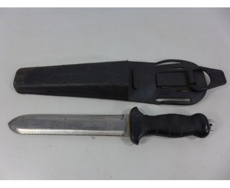 A PARTAN DIVERS KNIFE AND SCABBARD, 20CM BLADE 