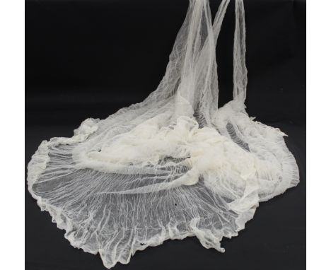 Vintage fine cream two-piece mesh/net bridal veil, slight damages. 