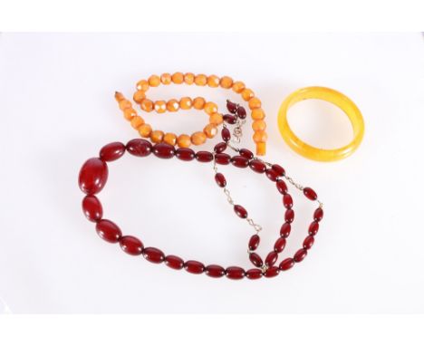 Amber faceted bead necklace, another and a similar bangle.&nbsp;&nbsp; 