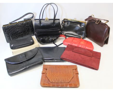 Collection of eleven various vintage clutch and handbags including Winsley, Riviera. 