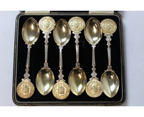 Set of six parcel gilt coffee spoons 'Cumberland County Motorcycling Club..R Drinkall 1922' by Vickery &amp; Sons, Birmingham