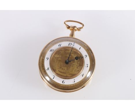 Swiss quarter repeating verge watch by Vaucher Freres No. 9724, with signed sprung cap and engraved gold dial with engraved p