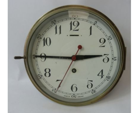 Nautical cabin bulkhead timepiece, 9" dial, probably Smiths with sweep seconds in brass case for flush fitting, 9". Reputedly